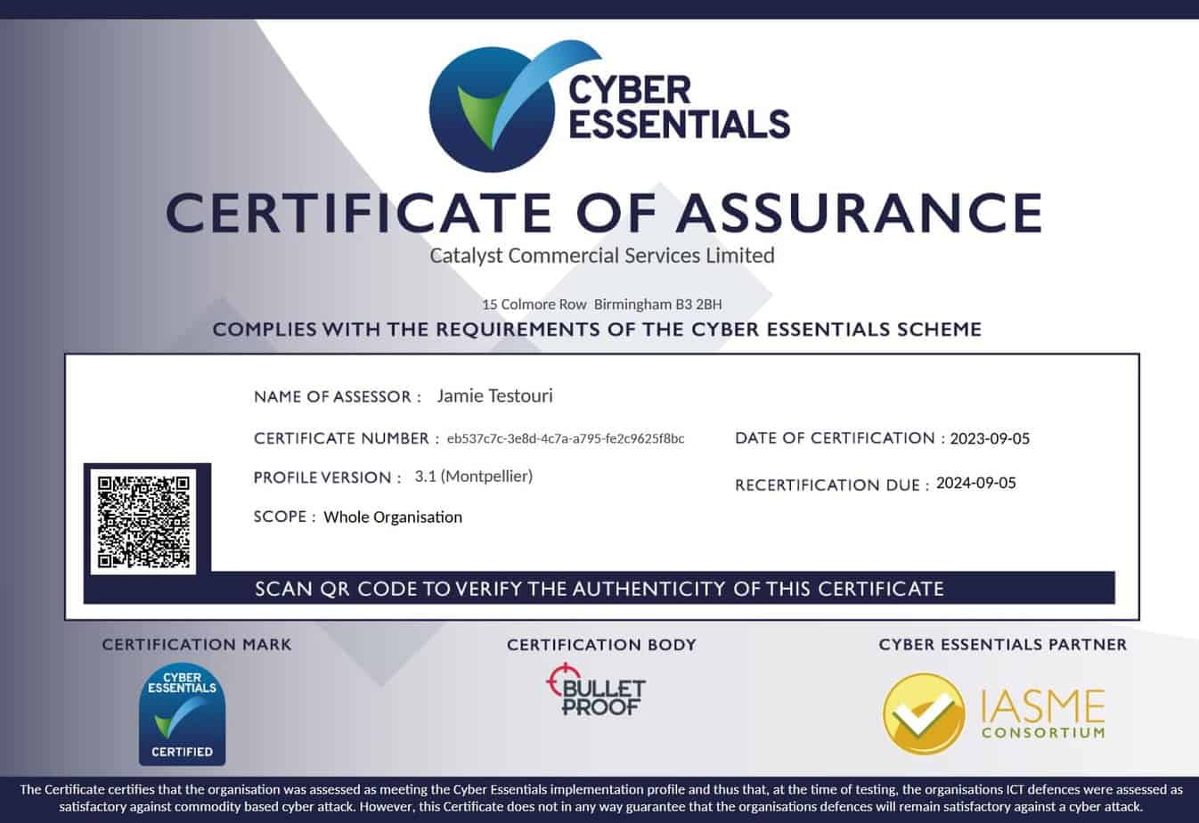 Cyber Essentials certificate 2023